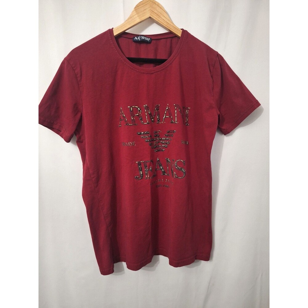 Armani Jeans Women's Sz Large Cotton T-shirt Short Sleeve Beaded Y2K Designer
